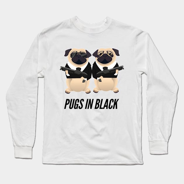 Pugs in Black Long Sleeve T-Shirt by Tacos y Libertad